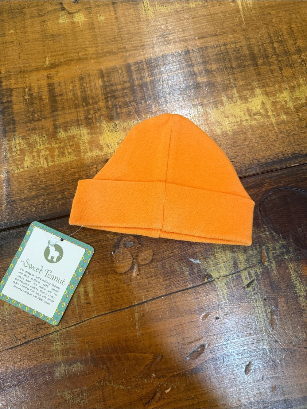 Sweet Peanut Bright Orange Fold-Over Baby Beanie